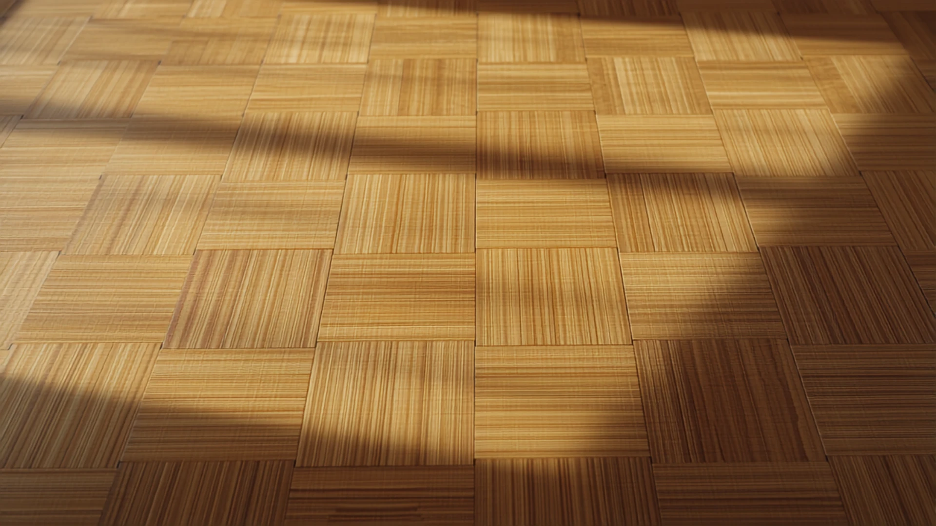 Parquet mosaico de pinotea recién plastificado, terminación brillante